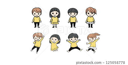 Full-body illustration of energetic children Full-body illustration of energetic children 125058778