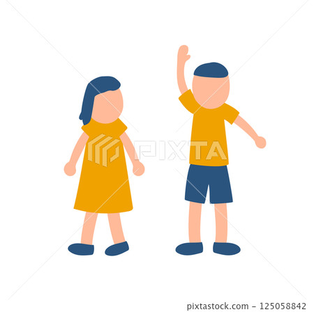 Illustration of children calling out "Hey!" 125058842