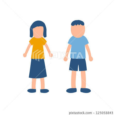 男孩和女孩穿短袖的插圖 125058843