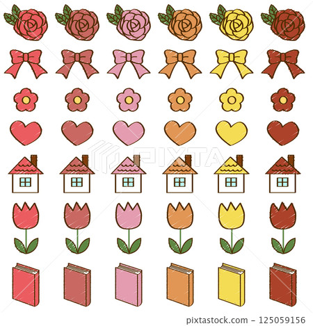 Rough illustrations, children's doodles, set, warm colors 125059156