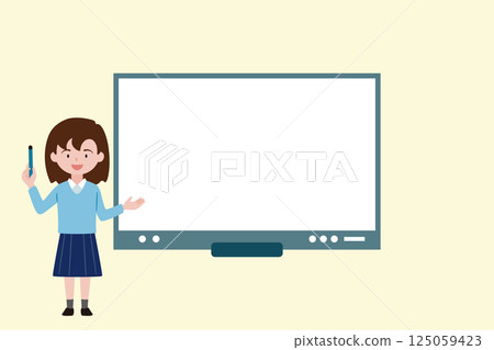女學生使用數位白板進行示範 1 數位白板 125059423