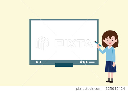 女學生使用數位白板進行示範 2 數位白板 125059424