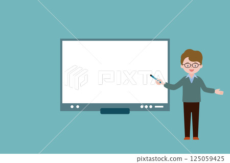 Man giving a presentation using a digital board 1 Digital board 125059425