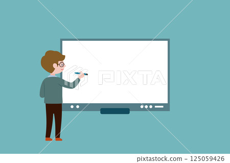 Man giving a presentation using a digital board 2 Digital board 125059426