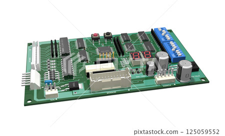 3D image of a printed circuit board with digital ICs mounted 3D image of a printed circuit board with digital ICs mounted 125059552