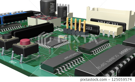 3D image of a printed circuit board with digital ICs mounted 3D image of a printed circuit board with digital ICs mounted 125059574