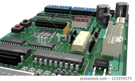安裝數位 IC 的印刷電路板的 3D 影像 安裝數位 IC 的印刷電路板的 3D 影像 125059575