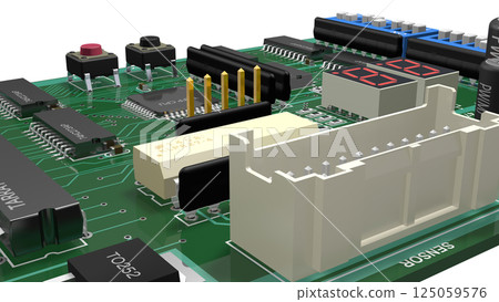 安裝數位 IC 的印刷電路板的 3D 影像 安裝數位 IC 的印刷電路板的 3D 影像 125059576