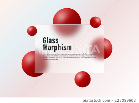 Glass morphism website landing page template. Light gradient background with a divider or border and floating red spheres. Glass morphism website landing page template. Light gradient background with a divider or border and floating red spheres. 125059608