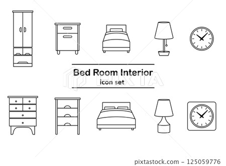 Simple line drawing illustration icon set of bedroom furniture 125059776