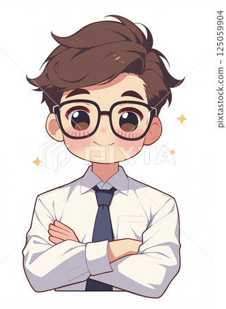 Illustration of a man wearing glasses AI image 125059904