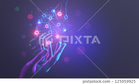Neural network scheme above scientist hand. Artificial neural networks, ANN. Abstract simple graphics scheme of neural machine mind with AI. Artificial intelligence, cybernetic net. Education AI. Neural network scheme above scientist hand. Artificial neural networks, ANN. Abstract simple graphics scheme of neural machine mind with AI. Artificial intelligence, cybernetic net. Education AI. 125059925