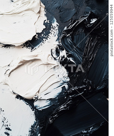 Artist Palette with Thick Layers of Black and White Paint 125059944