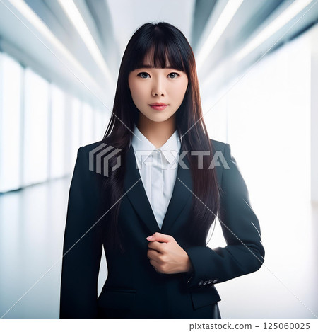 一位身穿西裝、面帶清爽微笑的女士正在找工作 - AI 生成 125060025