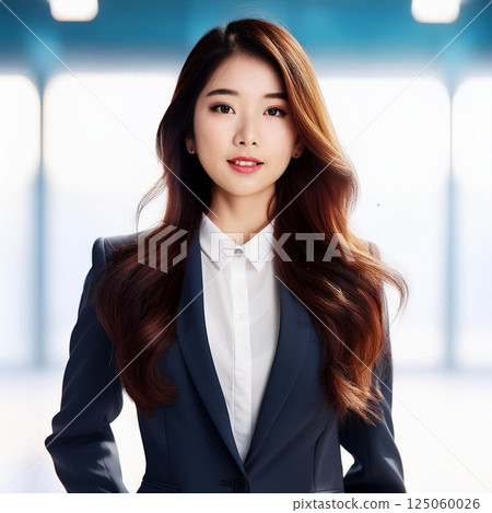 一位身穿西裝、面帶清爽微笑的女士正在找工作 - AI 生成 125060026