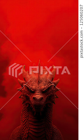 fierce red Chinese dragon emerges from smoky red background, exuding power and mystery 125060207