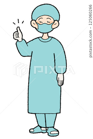 手繪風格穿手術服的女醫師豎起大拇指 125060266