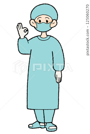 手繪風格穿手術服的女醫師OK 125060270
