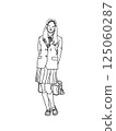 High school girl wearing a Noh mask A coloring book version 125060287