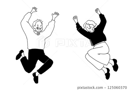 Senior couple jumping 125060370