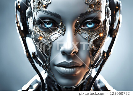 美麗的科幻女性臉部特寫 美麗的科幻女性臉部特寫 125060752