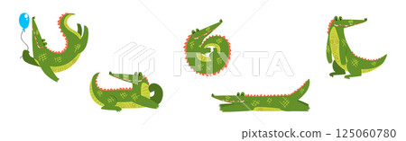 Funny Green Crocodile or Gator Animal in Different Activity Vector Set Funny Green Crocodile or Gator Animal in Different Activity Vector Set 125060780
