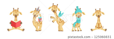 Cute Little Giraffe Character Engaged in Different Activity Vector Set Cute Little Giraffe Character Engaged in Different Activity Vector Set 125060831