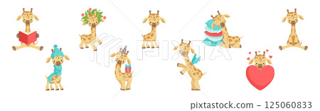 Cute Little Giraffe Character Engaged in Different Activity Vector Set Cute Little Giraffe Character Engaged in Different Activity Vector Set 125060833