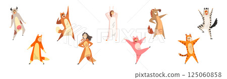 Man and Woman Dressed in Onesie Representing Various Animal Vector Set Man and Woman Dressed in Onesie Representing Various Animal Vector Set 125060858