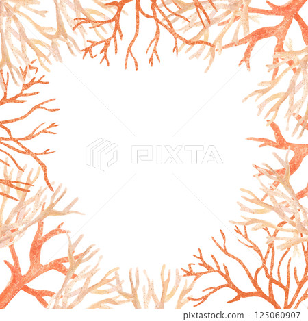 Square delicate coral reef watercolor frame 125060907