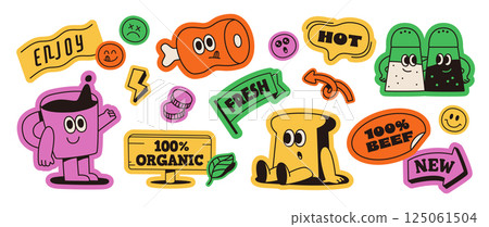 Retro food character stickers Retro food character stickers 125061504