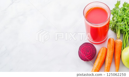 Vibrant fruits and veggies paired with refreshing beetroot juice for wellness and detox 125062250