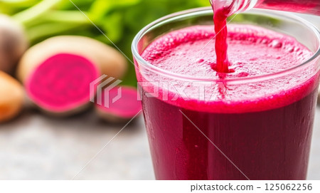 Fresh ABC juice fills a tumbler, highlighting raw ingredients for a detox drink and wellness boost 125062256