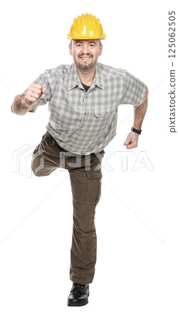 Construction worker running towards success Construction worker running towards success 125062505