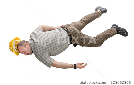 Construction worker lying unconscious on the ground 125062506