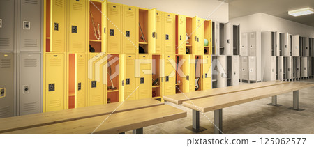 Yellow and gray school lockers 125062577
