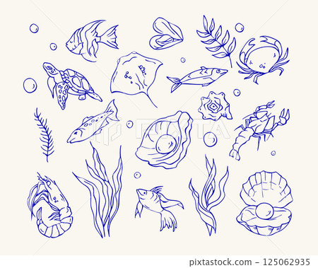 Set of doodles underwater world 125062935