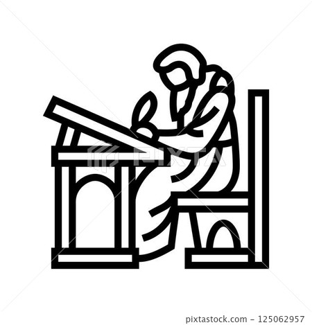 monk scribe byzantine line icon vector illustration 125062957