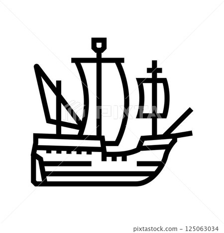 barque ancient ship line icon vector illustration 125063034