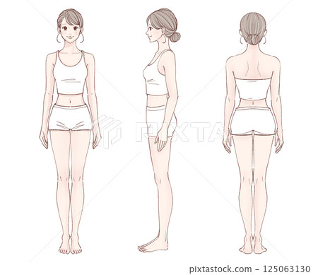 Woman full body illustration set [front, side, back] 125063130