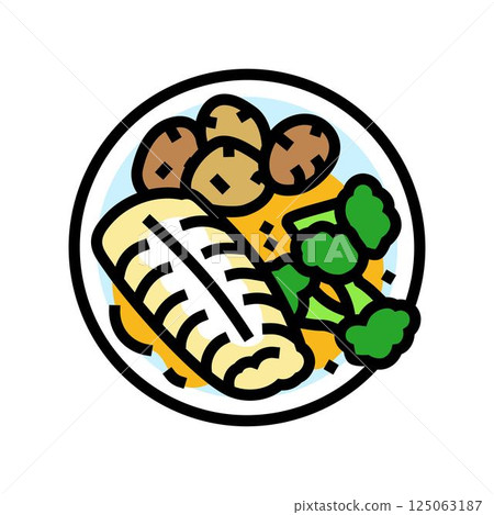 poached fish color icon vector illustration poached fish color icon vector illustration 125063187