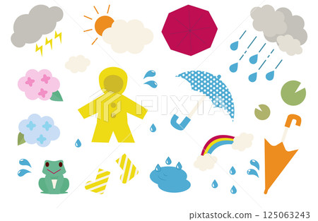 A collection of gentle and cute rainy day materials 125063243