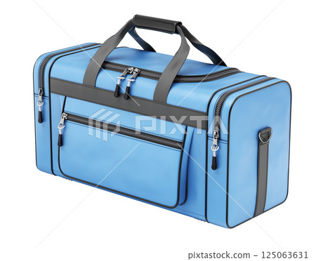 Blue sport duffle travel bag isolated on white background - 3D illustration Blue sport duffle travel bag isolated on white background - 3D illustration 125063631