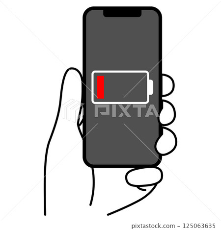 手拿著電池電量低的智慧型手機 手拿著電池電量低的智慧型手機 125063635