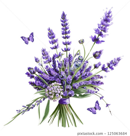 Watercolor lavender bouquet, Provence flowers  125063684