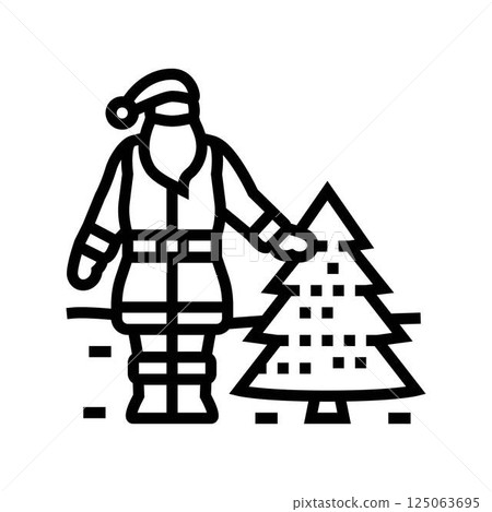 santa claus christmas tree line icon vector illustration santa claus christmas tree line icon vector illustration 125063695