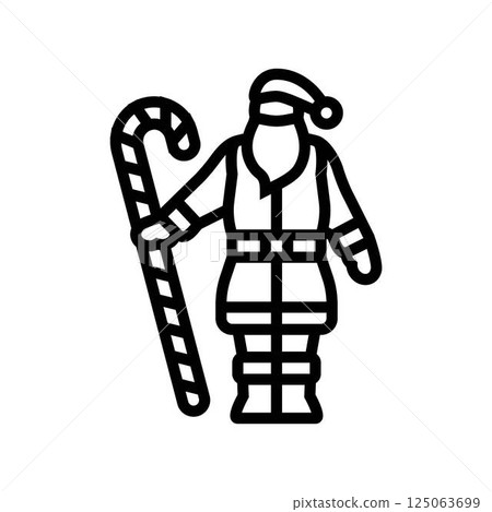 santa claus holding a candy cane line icon vector illustration santa claus holding a candy cane line icon vector illustration 125063699