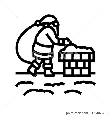 santa claus on a rooftop line icon vector illustration 125063703
