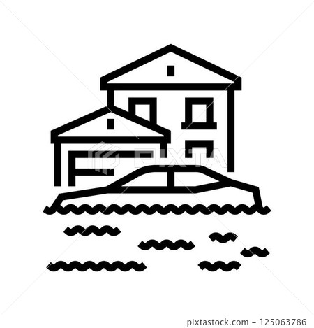 flooded streets hurricane disaster line icon vector illustration 125063786