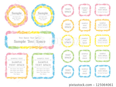 A set of colorful watercolor frames and 3 frames in each of 5 colors 125064061